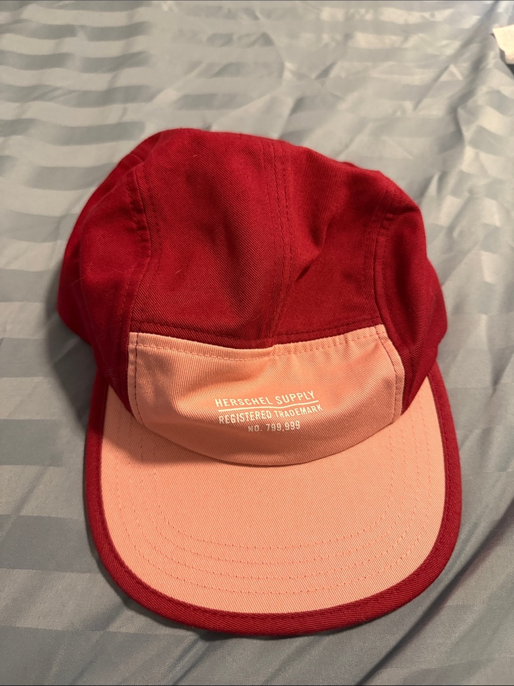 Herschel Supply Company Red and Light Pink Five-Panel Camp Cap